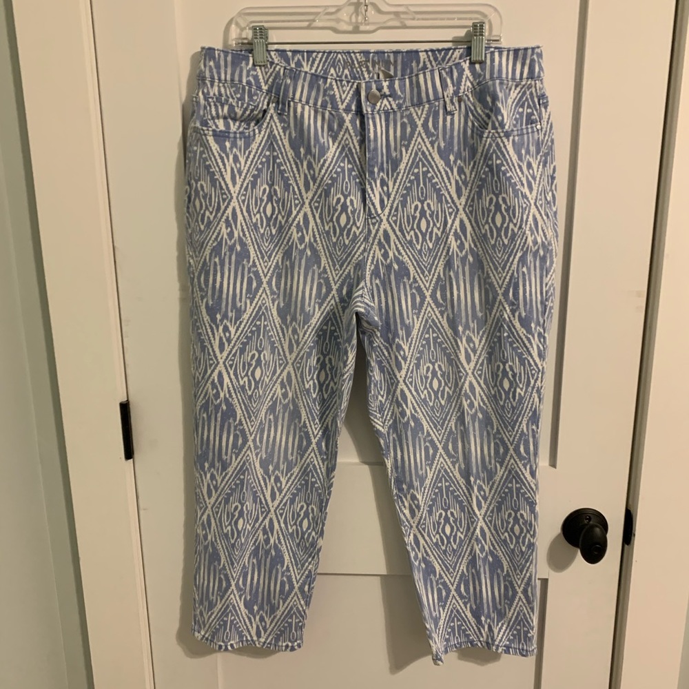 Chico’s Cropped jeans aztec print blue & cream